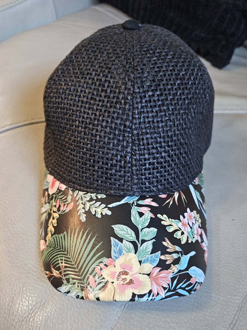 Women's Floral Brim Woven Baseball Cap - Black